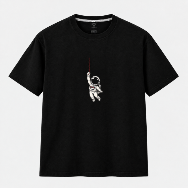 murn-astronaut-graphic-tshirt-black-front MURN black graphic T-shirt front featuring floating astronaut artwork