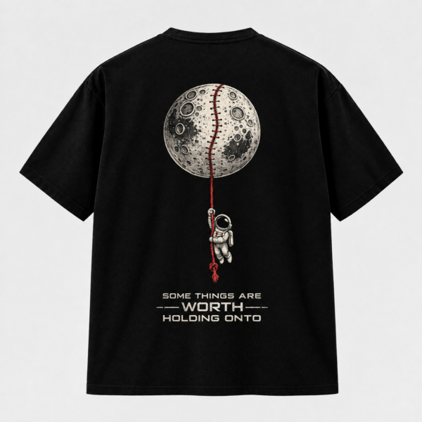 murn-astronaut-moon-graphic-tshirt-black-back MURN black graphic T-shirt back featuring moon astronaut artwork and statement text