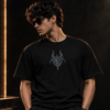 murn-serpent-graphic-tshirt-black-model-front MURN black serpent graphic T-shirt worn by model showing front design
