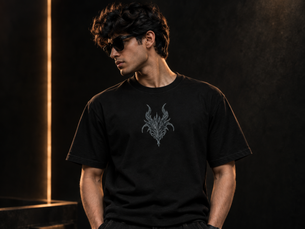 murn-serpent-graphic-tshirt-black-model-front MURN black serpent graphic T-shirt worn by model showing front design